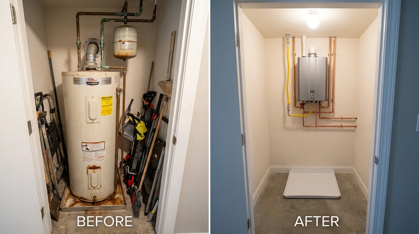 Tank water heater versus wall-mounted tankless unit comparison for Vermillion, SD homeowners